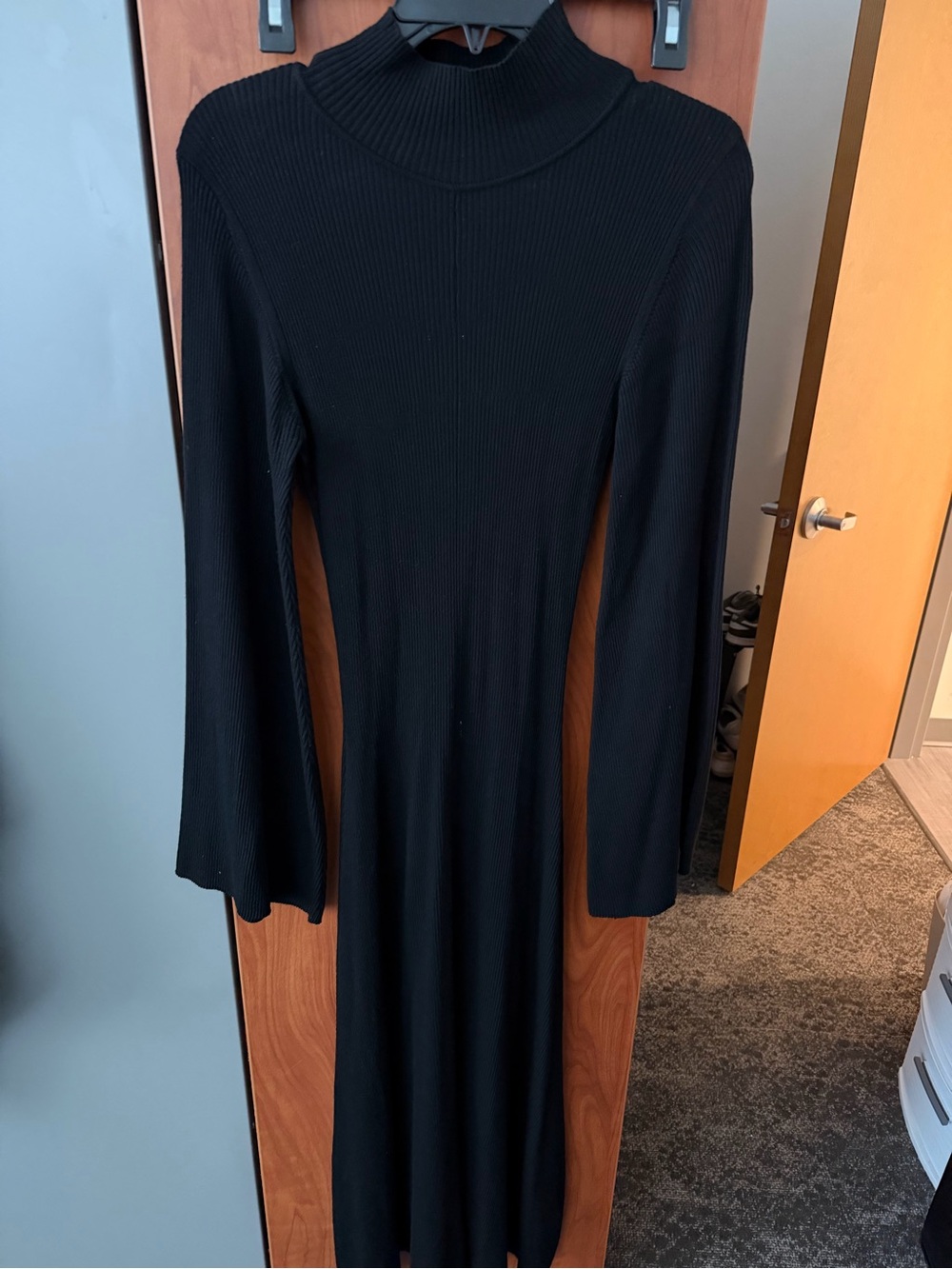Zara Black Ribbed Long-Sleeve Mock Neck Dress